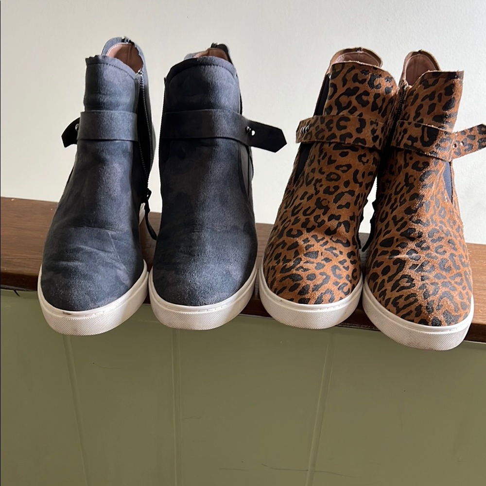 Stylish Women's Gray and Leopard Print Ankle Sneaker Boots
